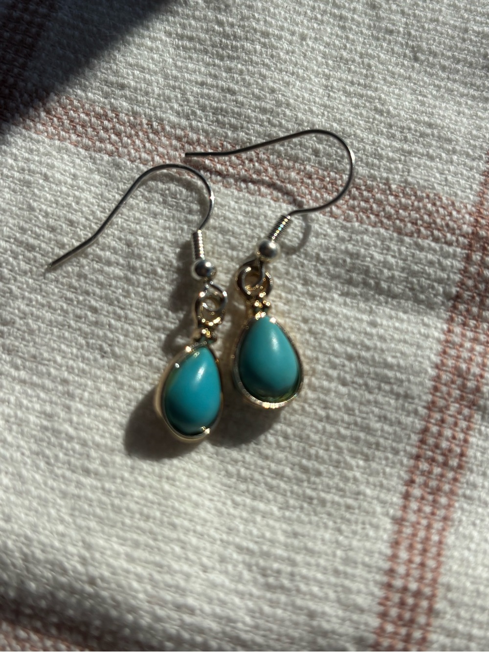 Gold Teardrop Turquoise Dangle Earrings - Women Jewelry